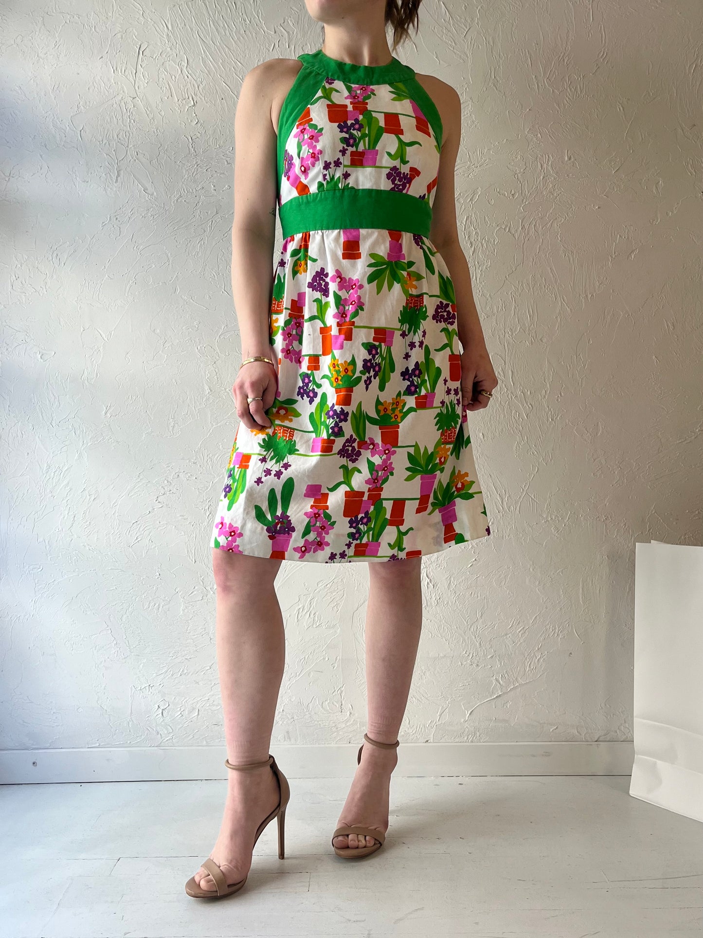 70s Handmade Floral Mini Dress / Small