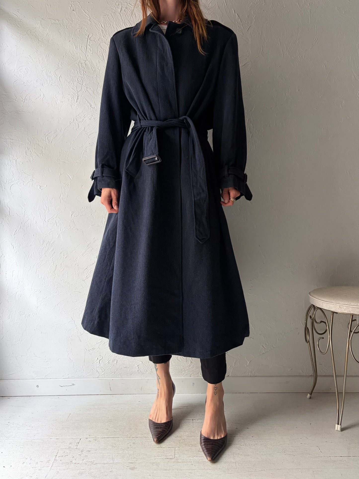 Vintage 'Pendleton' Navy Blue Wool Trench Coat / Medium
