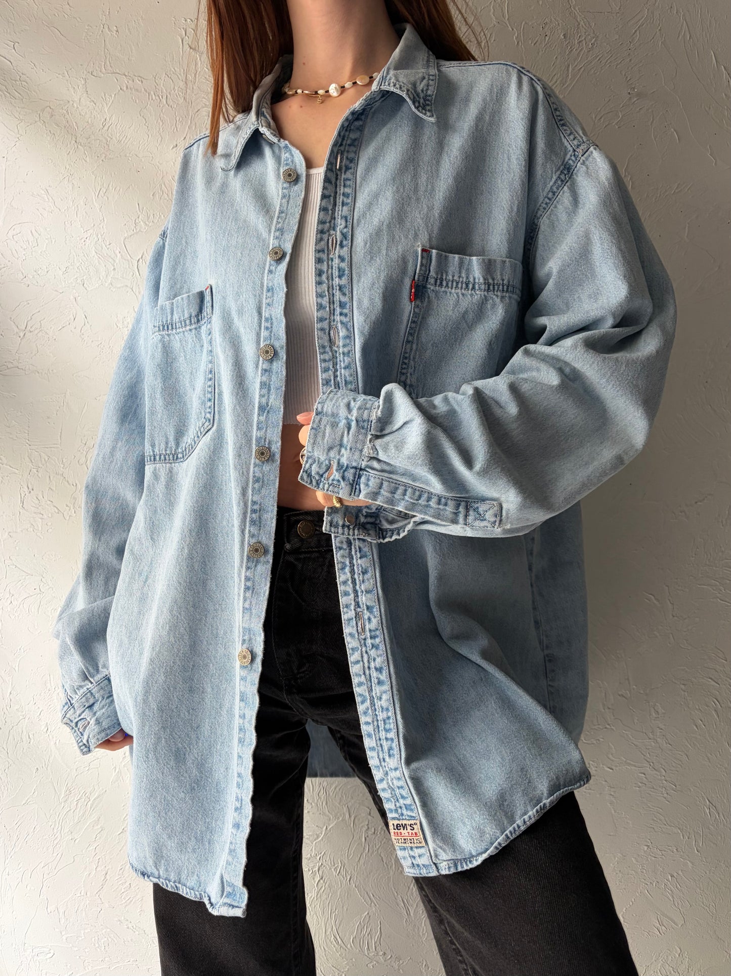 90s 'Levis' Light Wash Denim Button Up Mens Shirt / XL