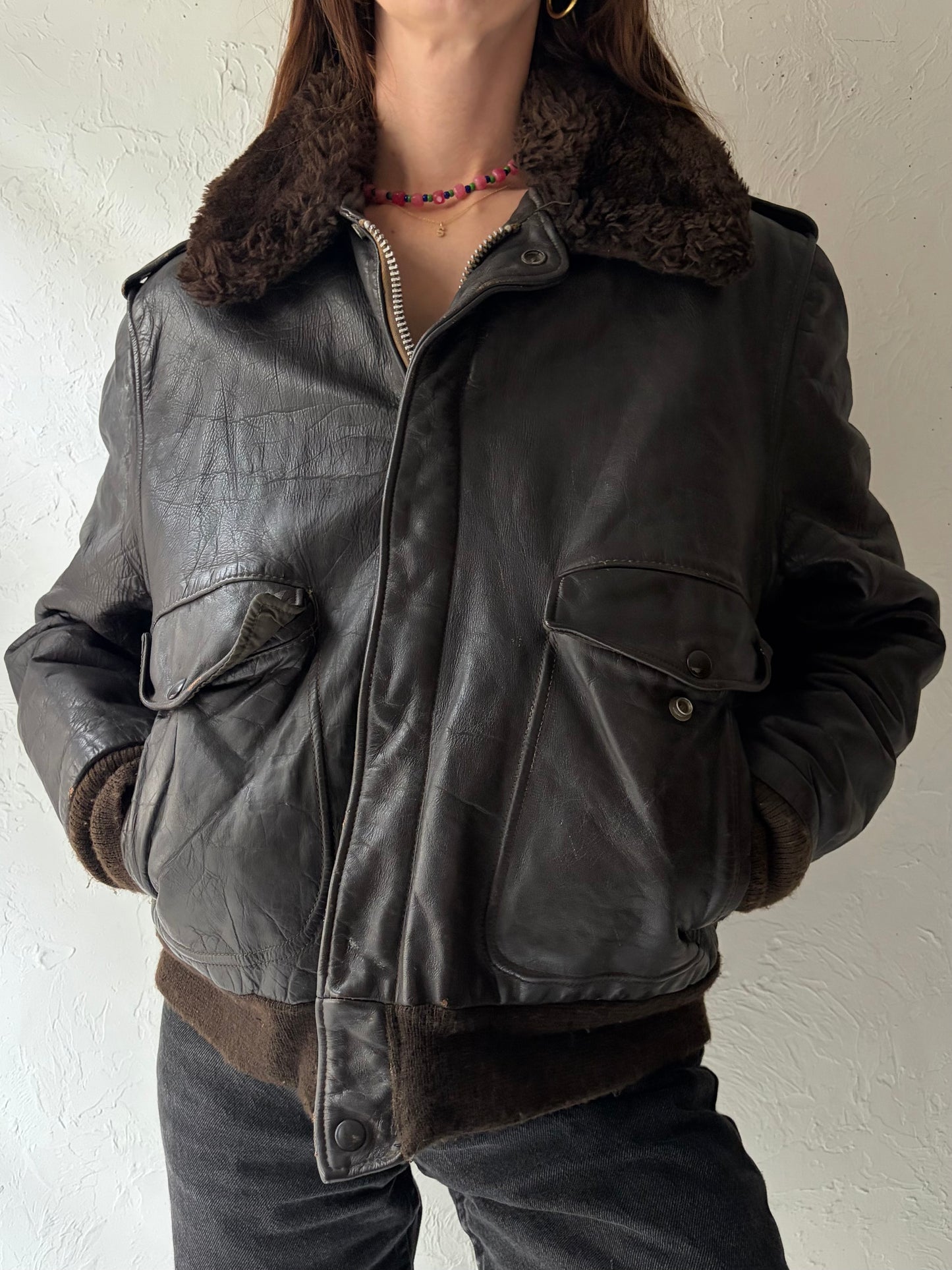 Vintage 1970s 'Schott Brothers' I S 674 MS Civilian Market Leather Flight Jacket / Medium