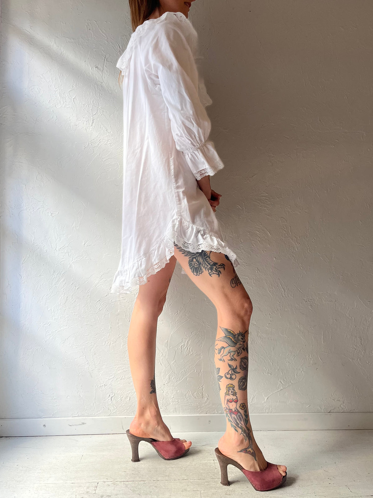 90s 'Intimate Details' White Cotton Romantic Mini Dress / Small