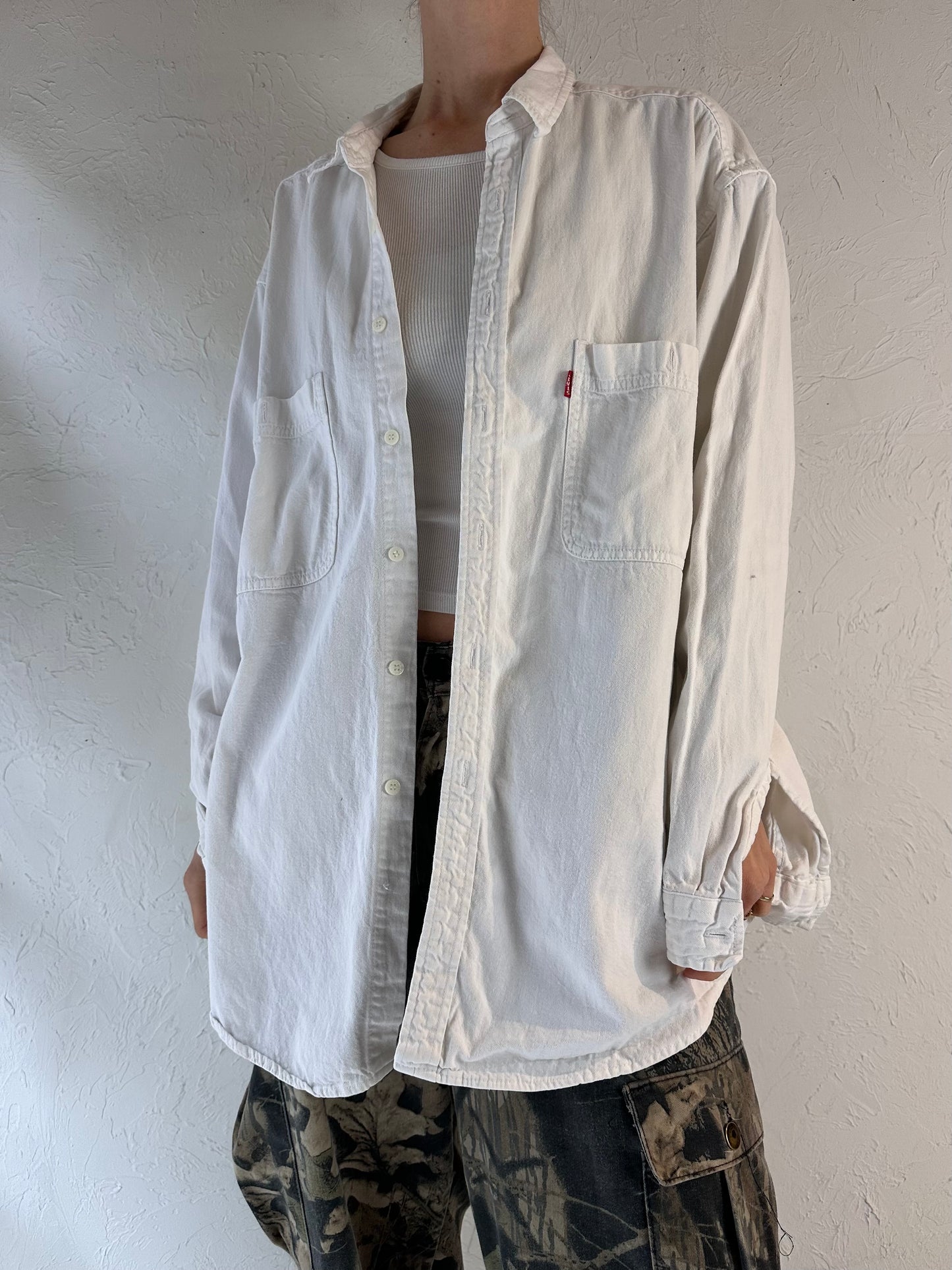 90s 'Levis' White Button Up Shirt / XL