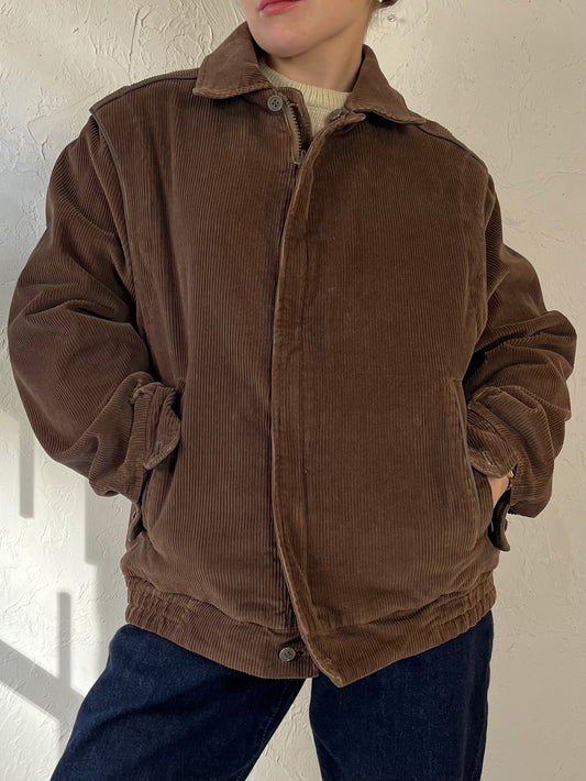 90s ‘Sport Crest’ Brown Corduroy Reversible Bomber / Medium