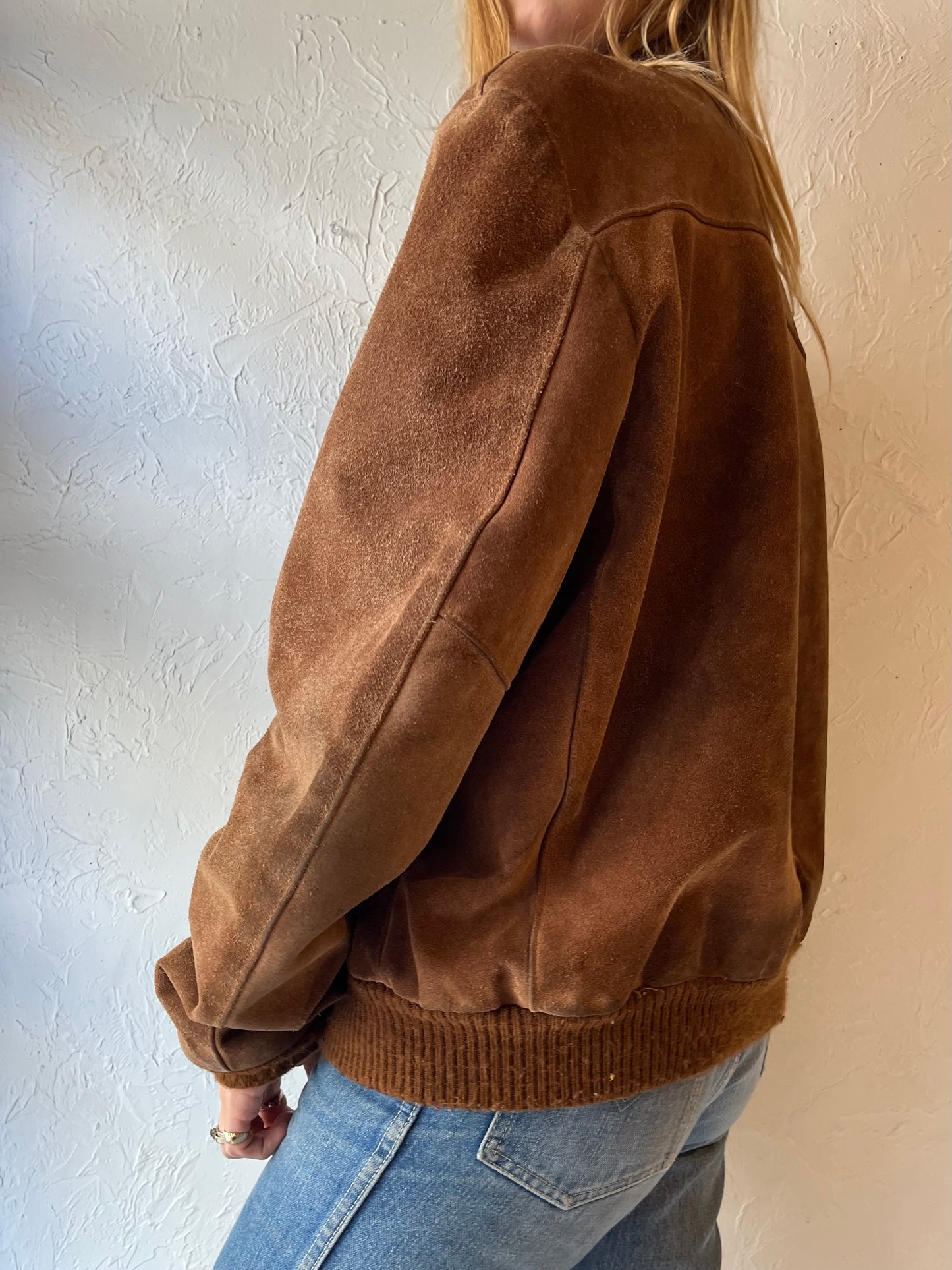 80s ‘Genuine Leather’ Brown Suede Leather Bomber / Medium