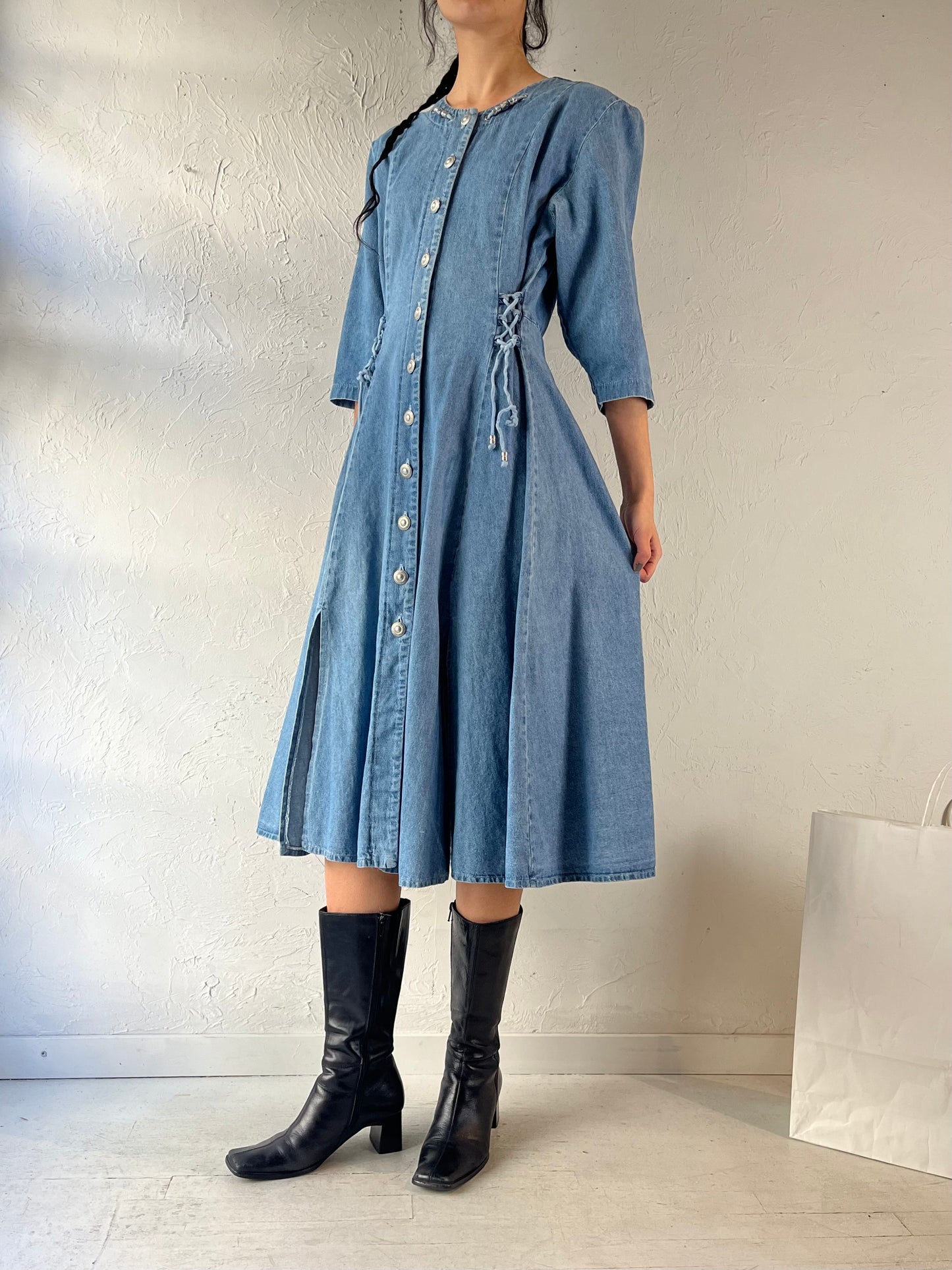 Vintage Western Button Up Denim Dress / Medium