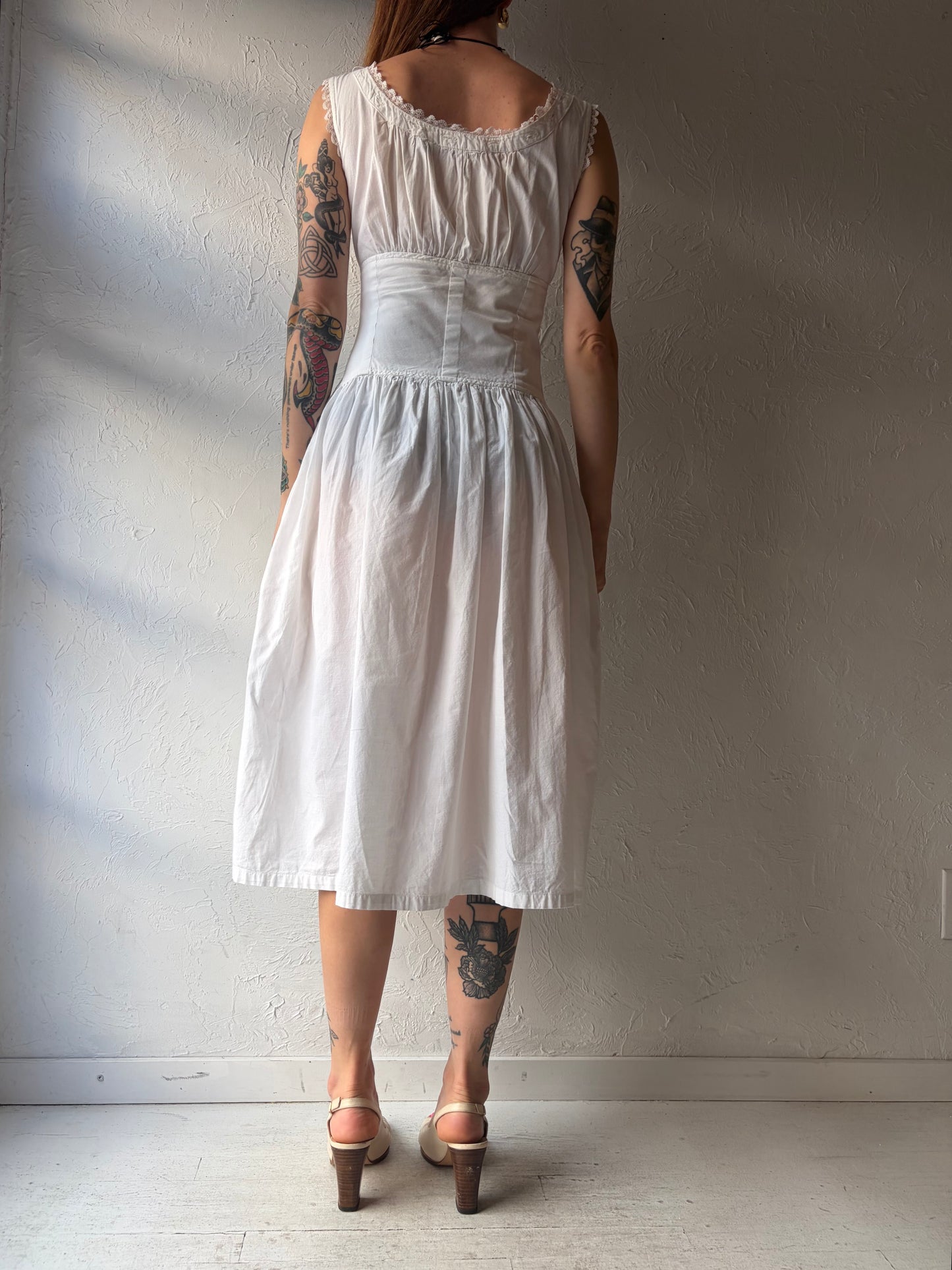 90s 'Starina' White Cotton Milk Maid Dress / Small