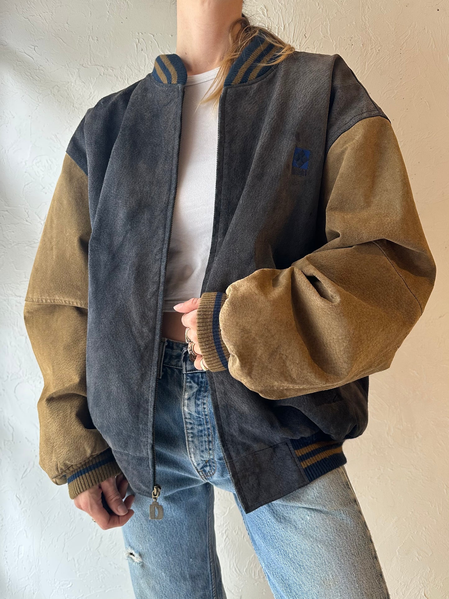 90s ‘Dunbrook’ Suede Bomber Jacket / XL