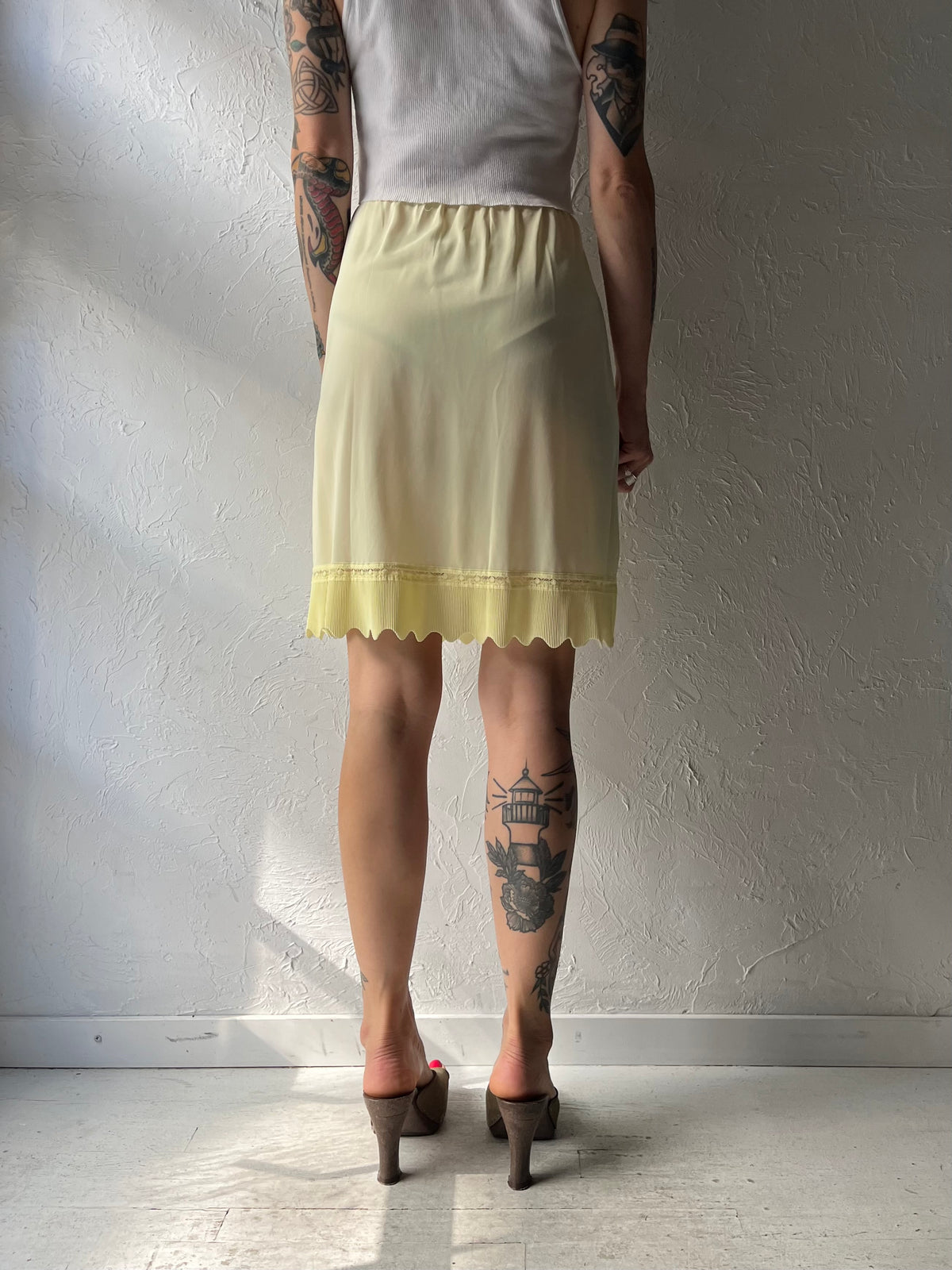 Vintage Yellow Sheer Slip Skirt / Smal