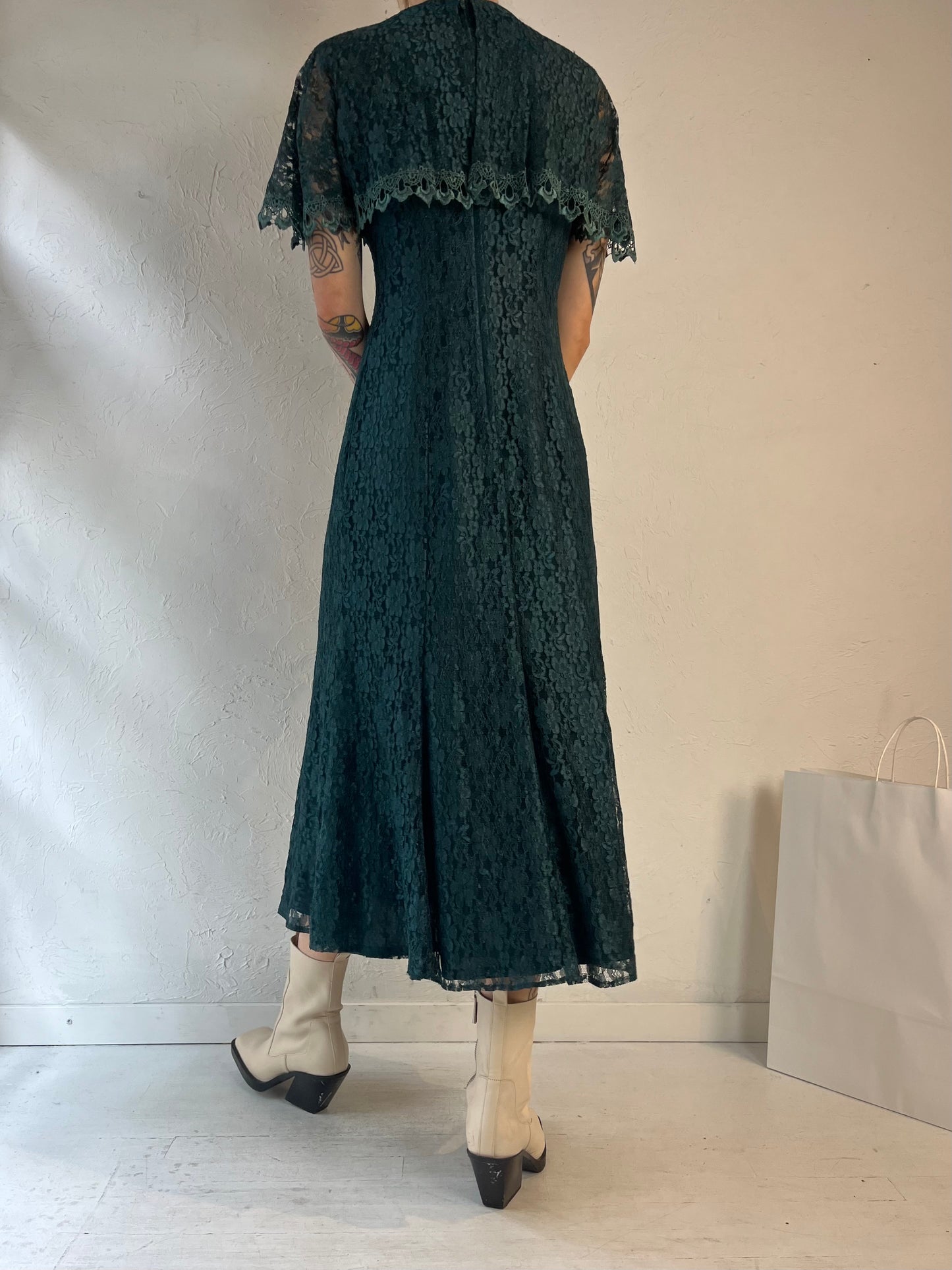 70s 'Nu Mode' Green Lace Dress / Small