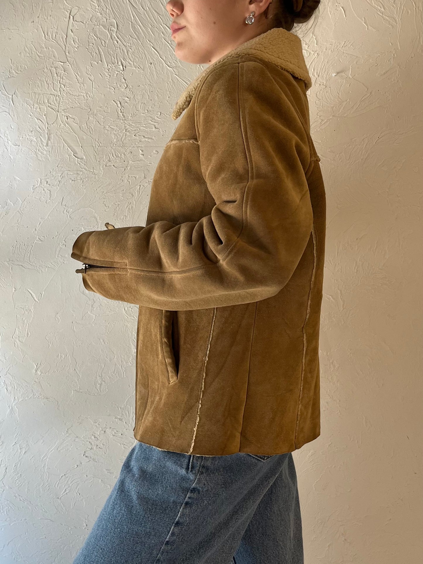 Y2k 'Gap' Suede Leather Faux Shearling Lined Jacket / Medium