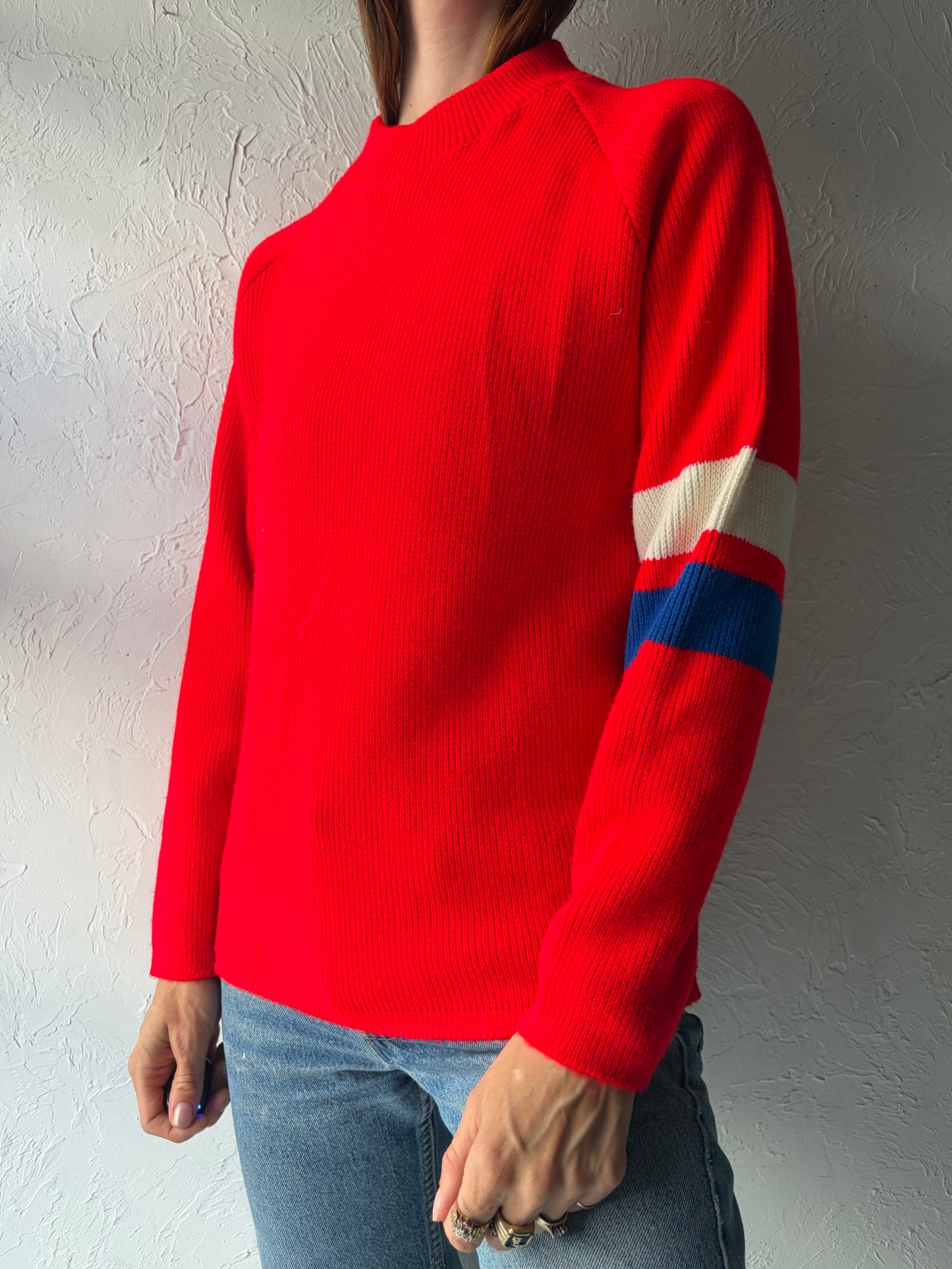70s 'Polaris' Red Acrylic Knit Retro Sweater / Small