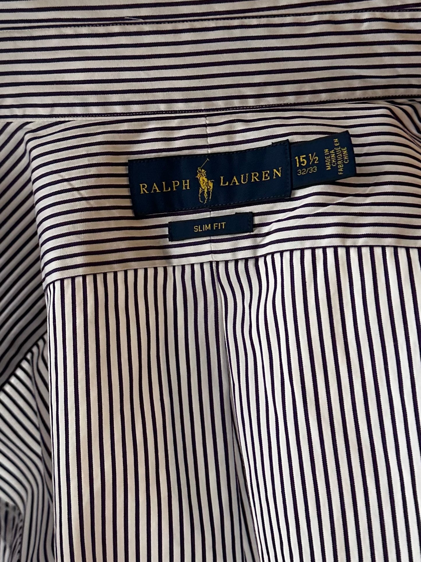 Y2k 'Ralph Lauren' Blue Striped Cotton Dress Shirt / Medium