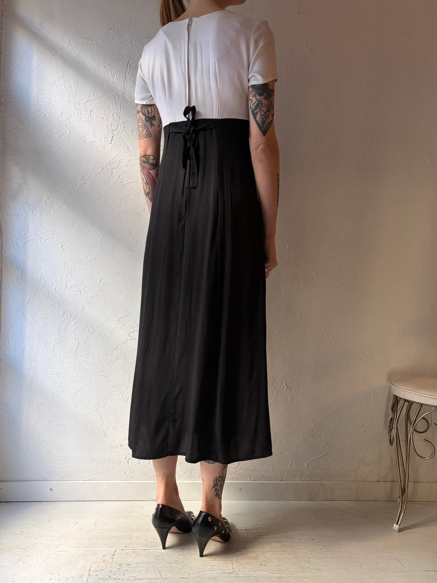 90s 'Just Choon' Black and White Midi Dress / Small