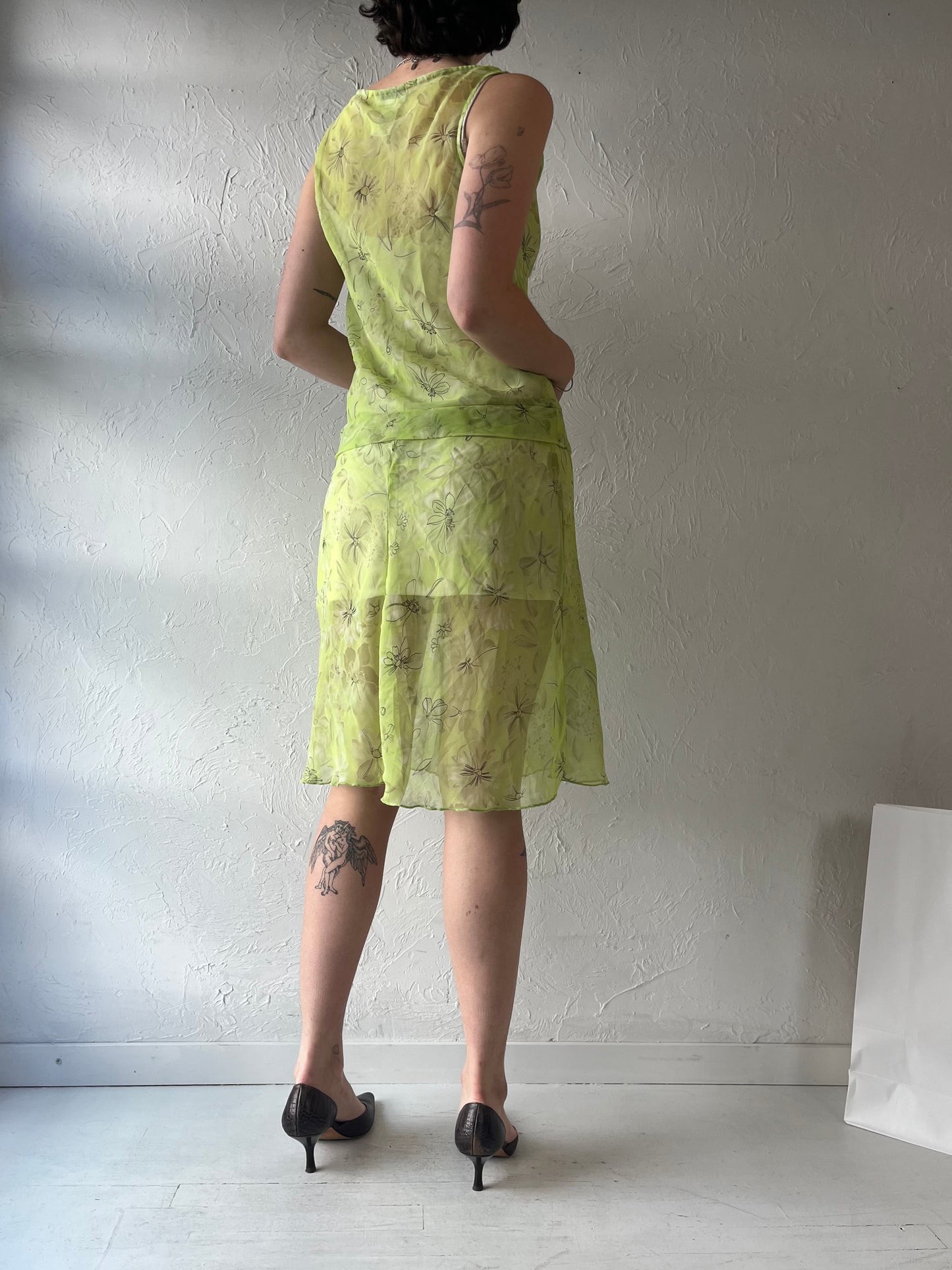 Y2k 'Be Smart' Sheer Green Mesh Dress / Small