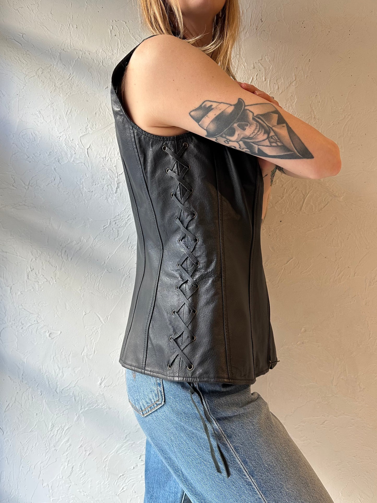 Y2k ‘Newport’ Black Leather Vest / Medium