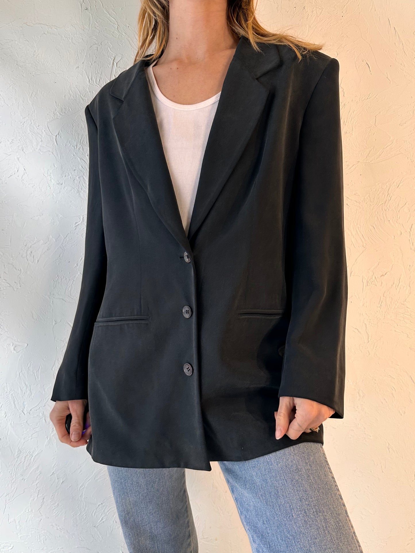 Y2k 'Jones New York' Black Silk Blazer Jacket / Medium
