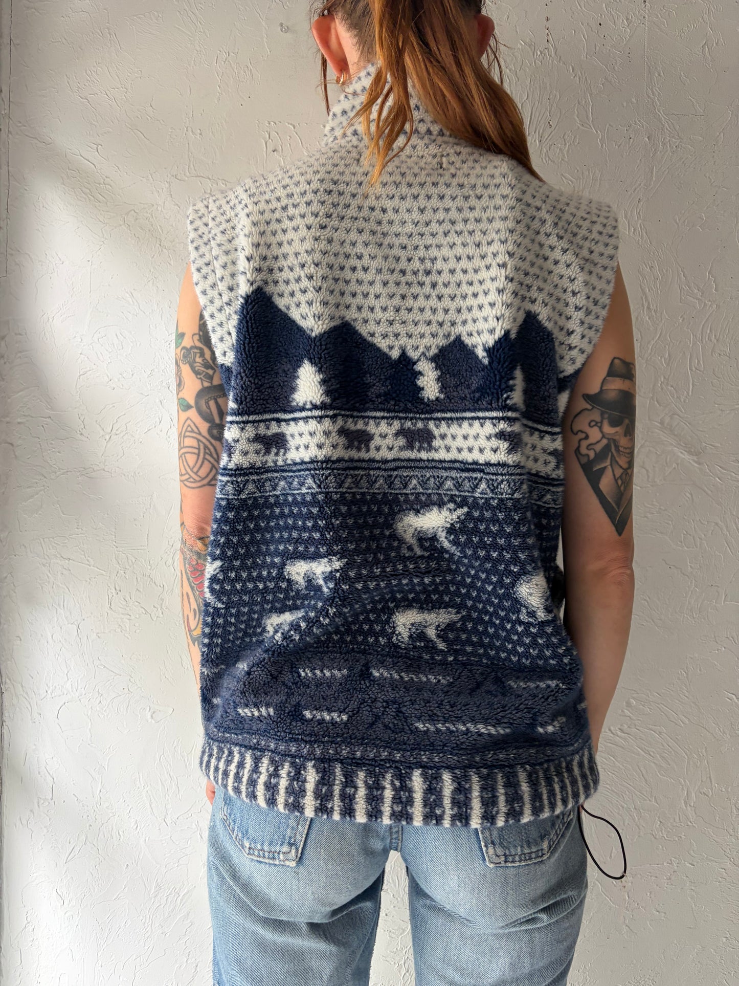 Vintage 'Coastlines' Tree Pattern Fleece Vest / Small