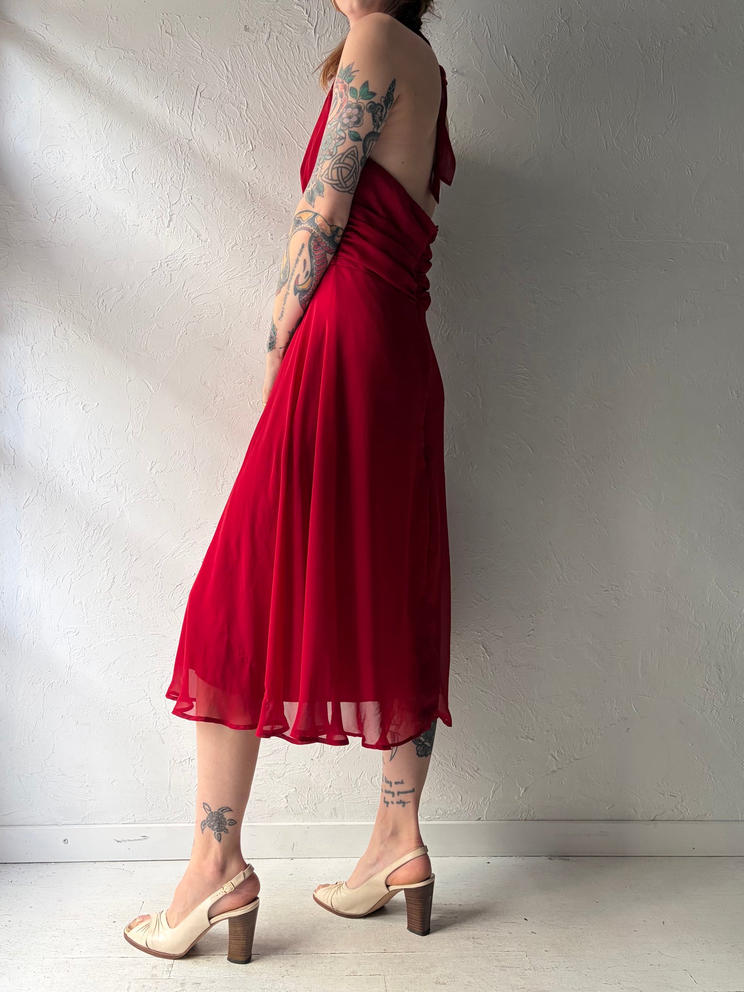 Y2k 'Connected' Red Romanic Formal Party Halter Dress / Medium
