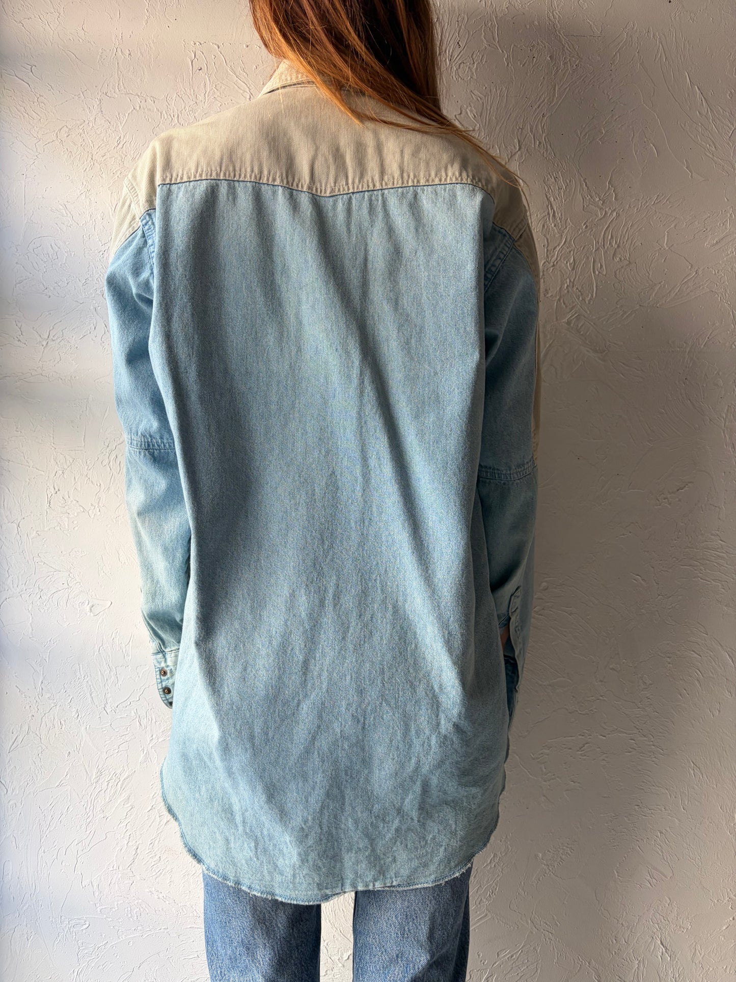 90s 'Wrangler' Denim Snap Up Western Shirt / Medium