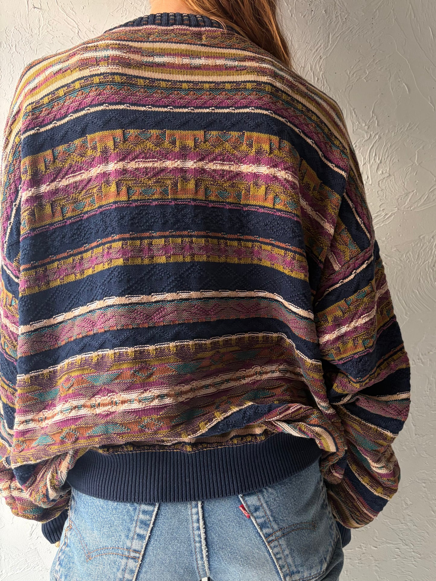 90s 'Tosani' Coogi Style Cotton Preppy Academia Crew Neck Retro Sweater / XL