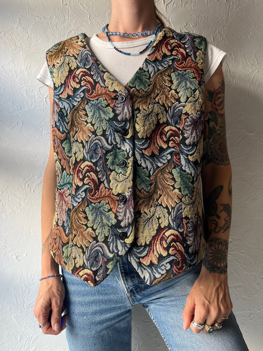 90s 'Tabi' Leaf Patterned Knit Retro Cottagecore Gramacore Vest / XL