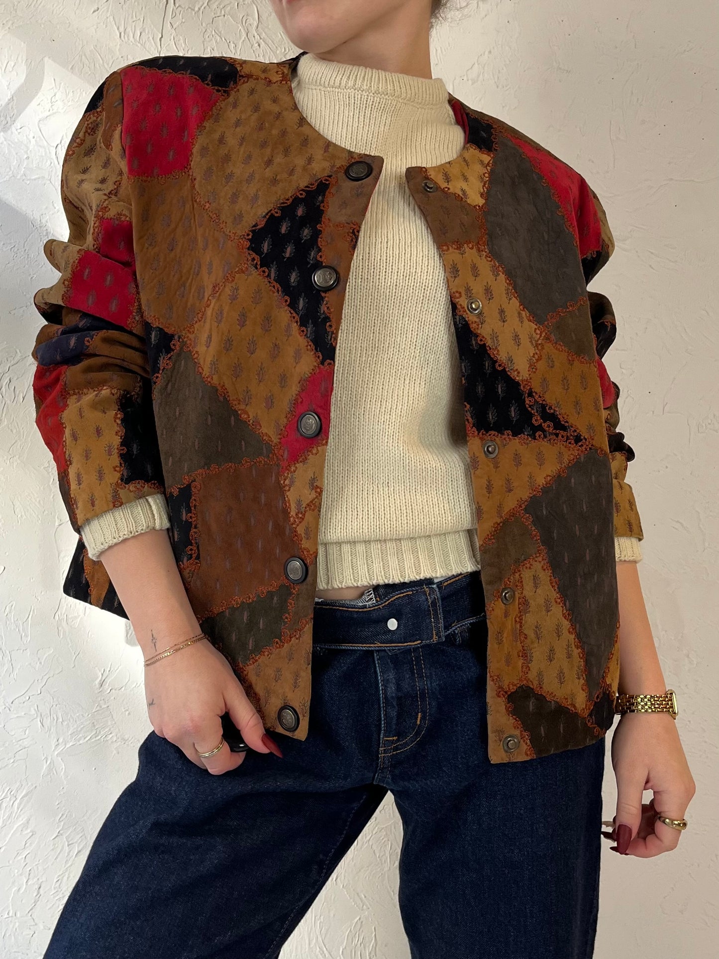 90s ‘Raindrops’ Patchwork Suede Jacket / Large