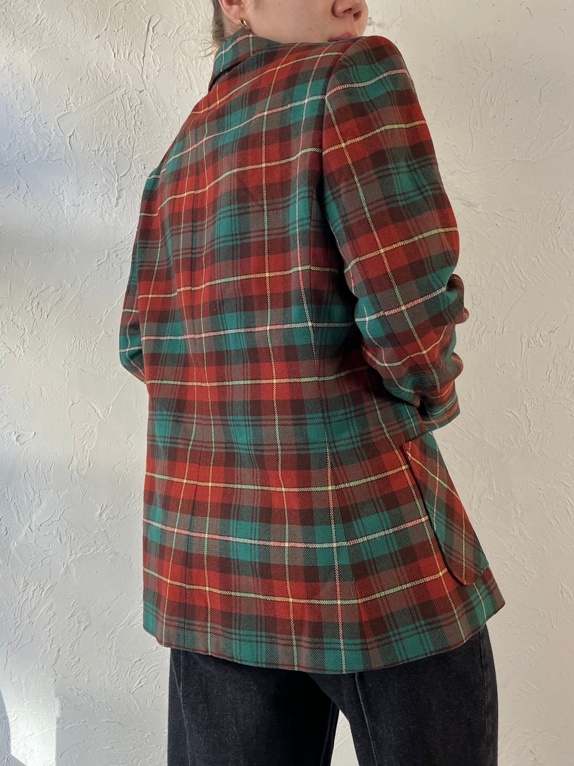 Vintage Plaid Wool Blazer Jacket / Medium