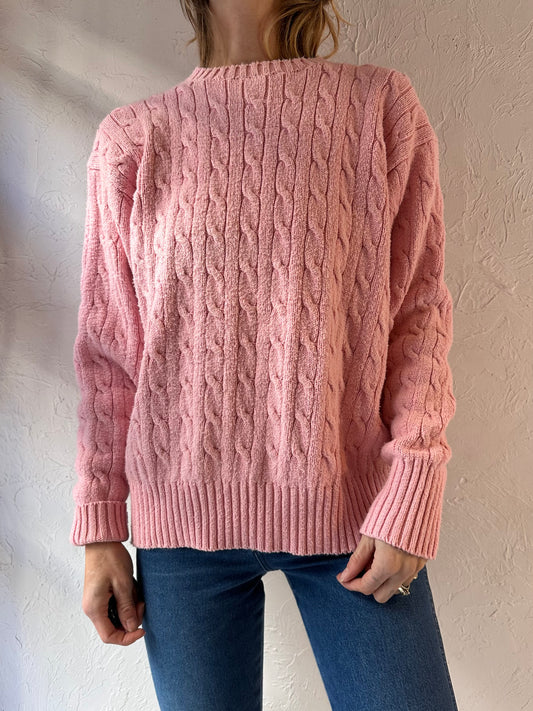 90s 'Ralph Lauren' Pink Cotton Cable Knit / Large