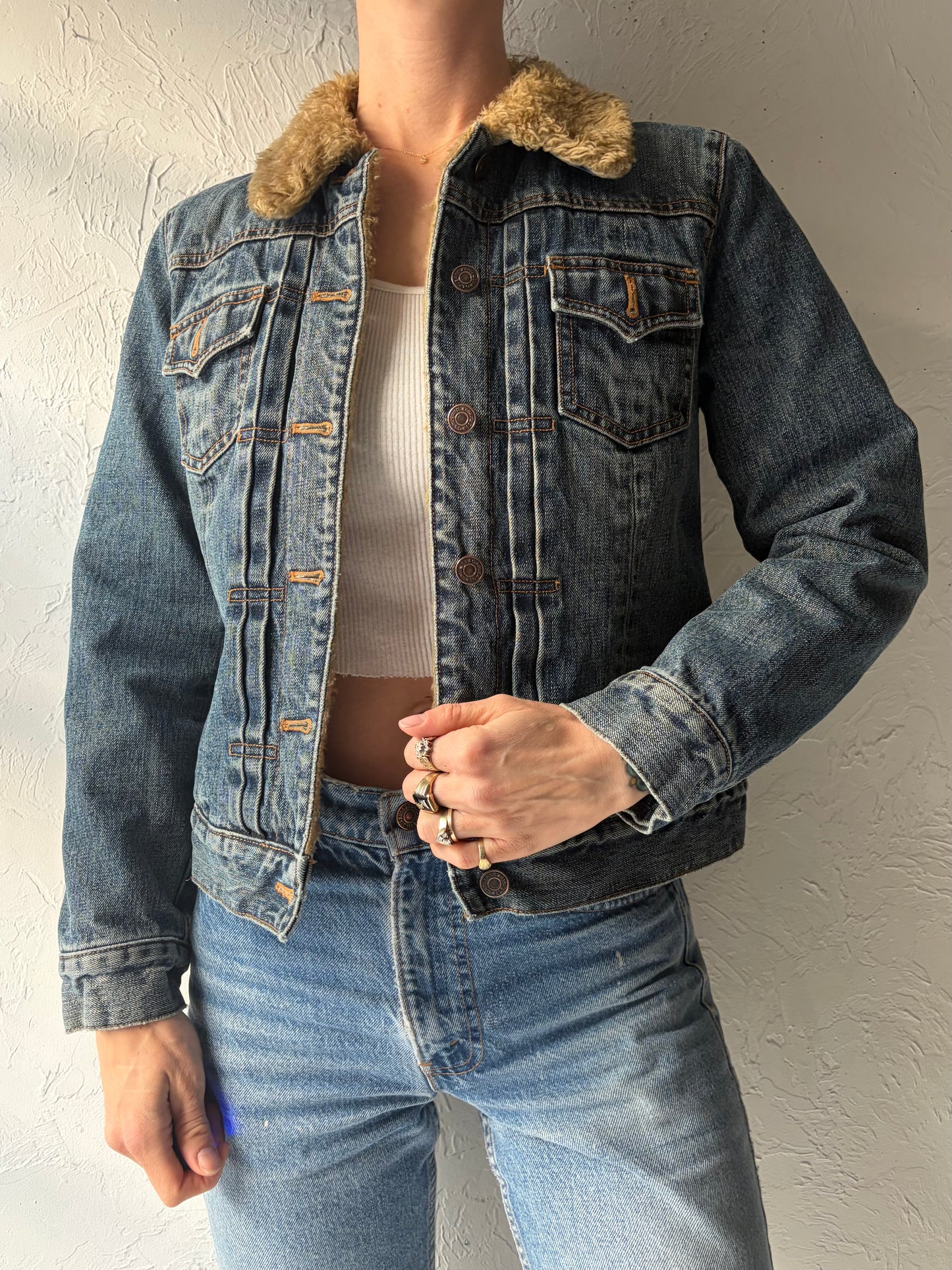 90s 'Gap' Faux Fur Lined Denim jacket / Vintage 1990s Sherpa Lined Classic Streetwear Jean Jacket / XS