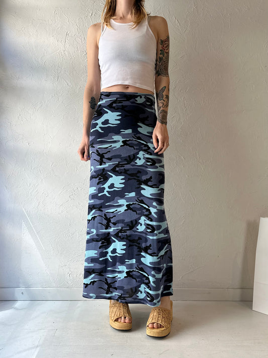 90s 'Le Chateau' Blue Camo Maxi Skirt / Small