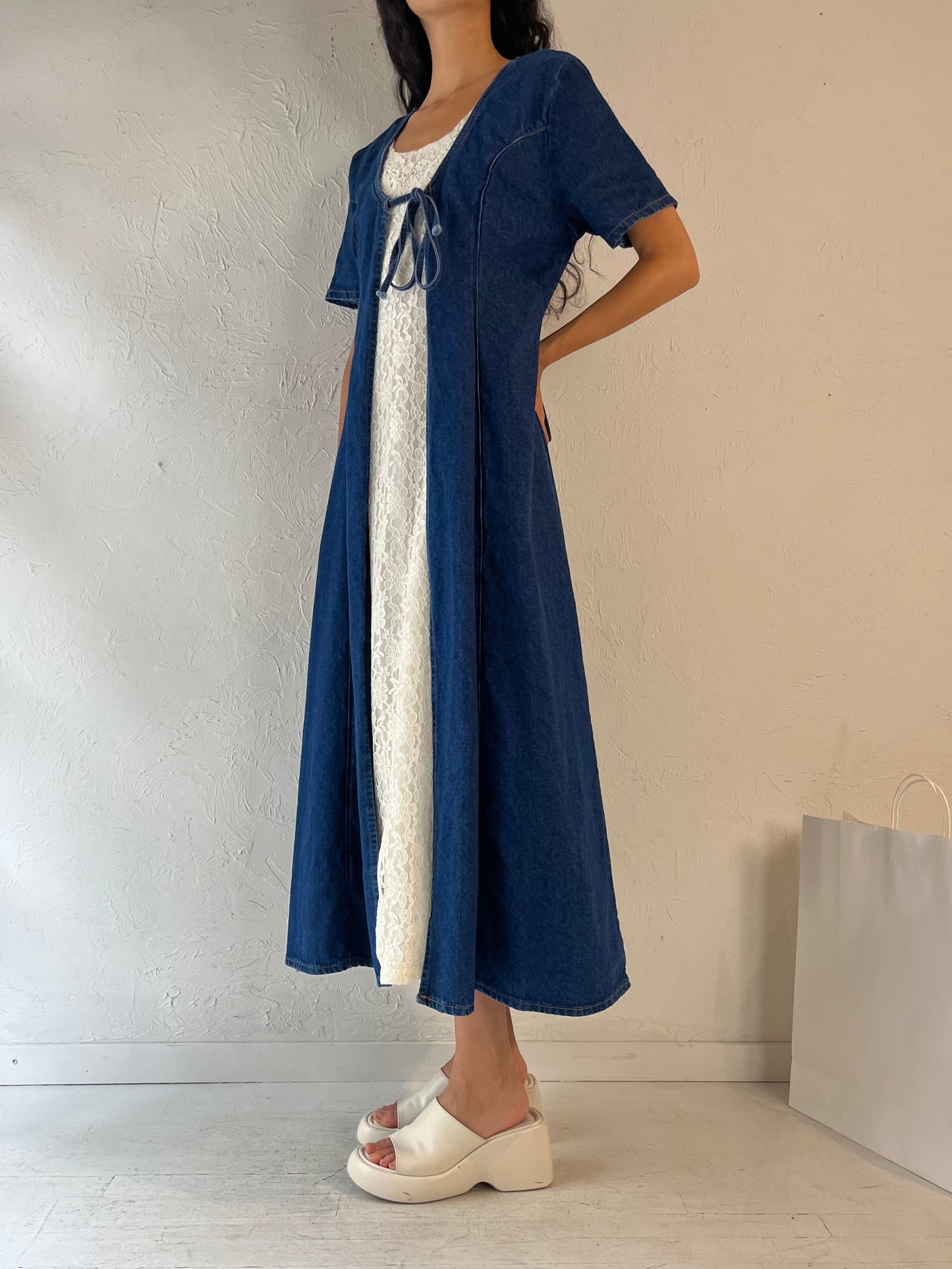 90s 'Marylin' Denim Maxi Dress / Small