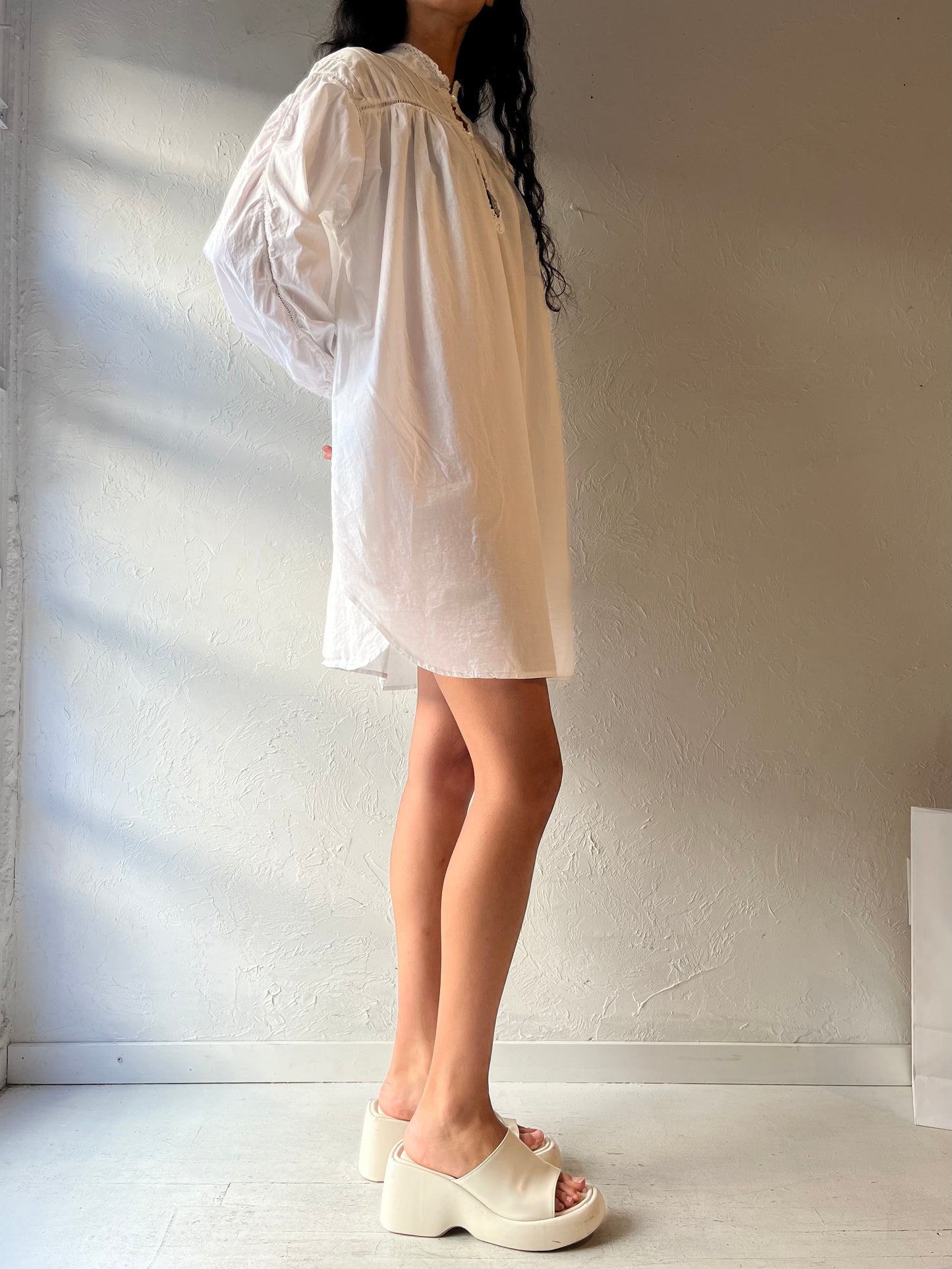 90s 'Eaton Vanity Fair' White Cotton Dress / Large