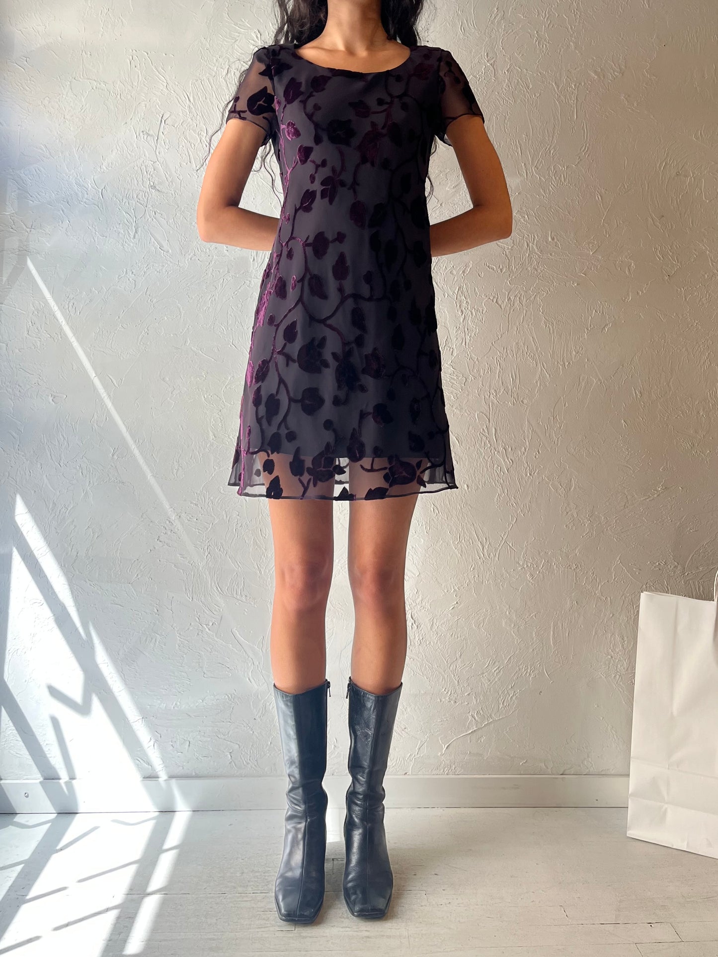 90s ‘Jones New York’ Burnt Velvet Mini Dress / Small
