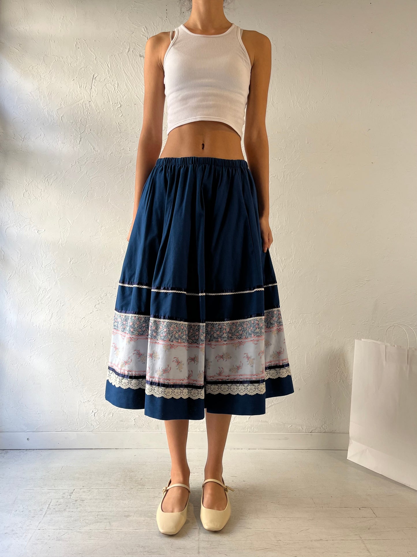 80s ‘Carefree Fashions’ Blue Peasant Skirt / Medium