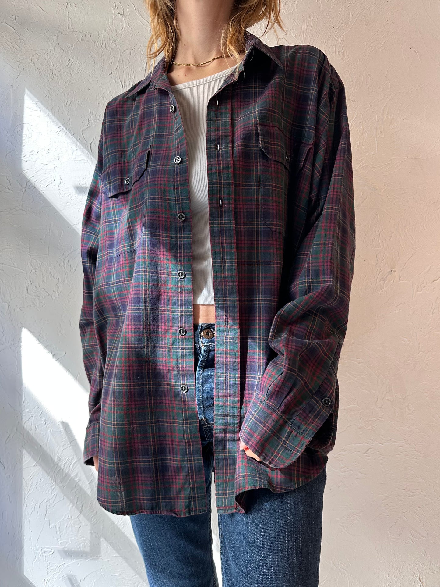 Y2k 'Ralph Lauren' Cotton Plaid Button Up Shirt / Large