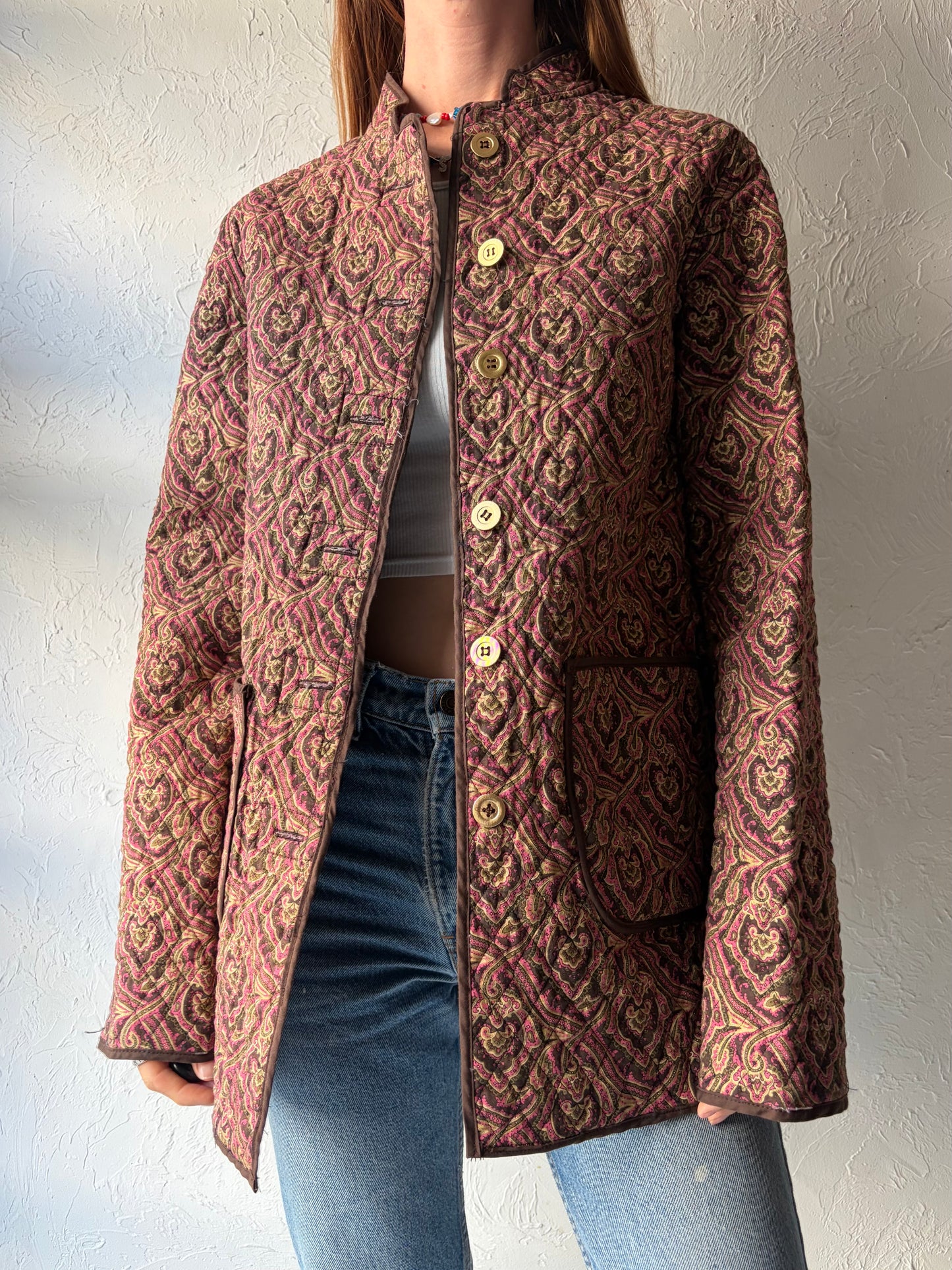 Vintage Handmade Quilted Floral Tapestry Boho Hippie Cottagecore Artisan Jacket / Medium