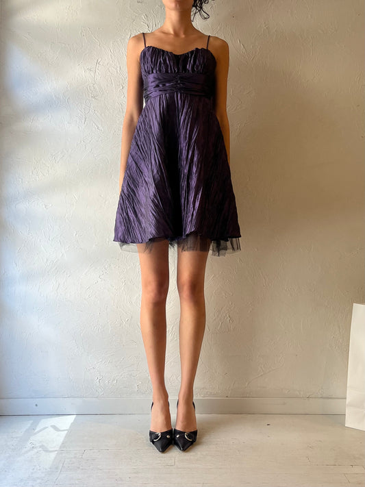 90s ‘Le Chateau’ Purple Crinkle Mini Dress / Small