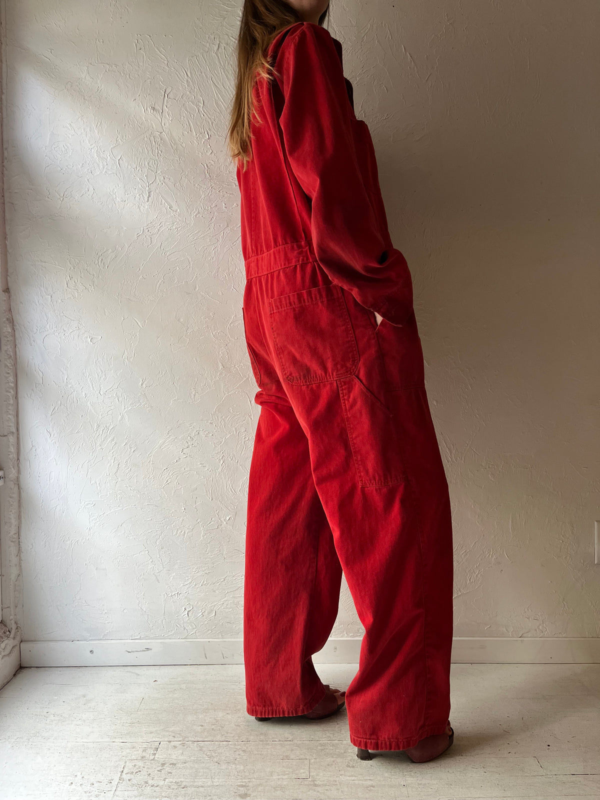 70s Red Cotton Workwear Boiler Suit / Large
