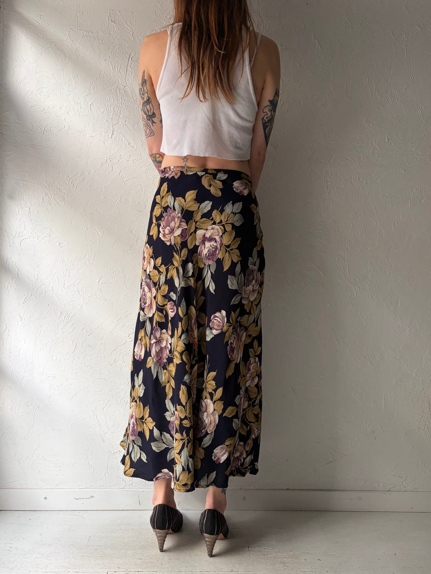 90s ‘Karen Kane’ Floral Print Grunge Spring Maxi Skirt / Sma