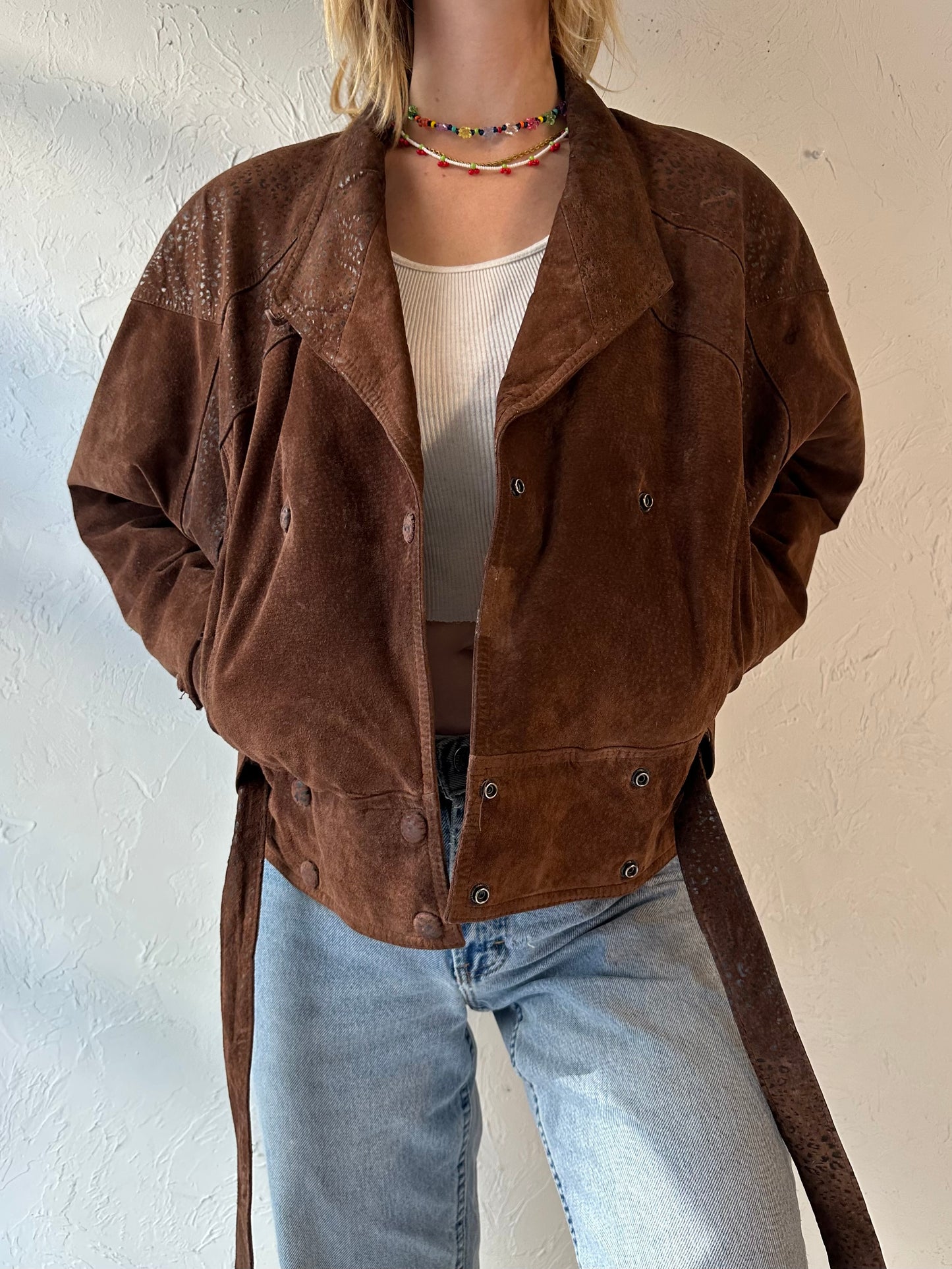 90s 'Byrnes & Baker' Brown Suede Leather Jacket / XS