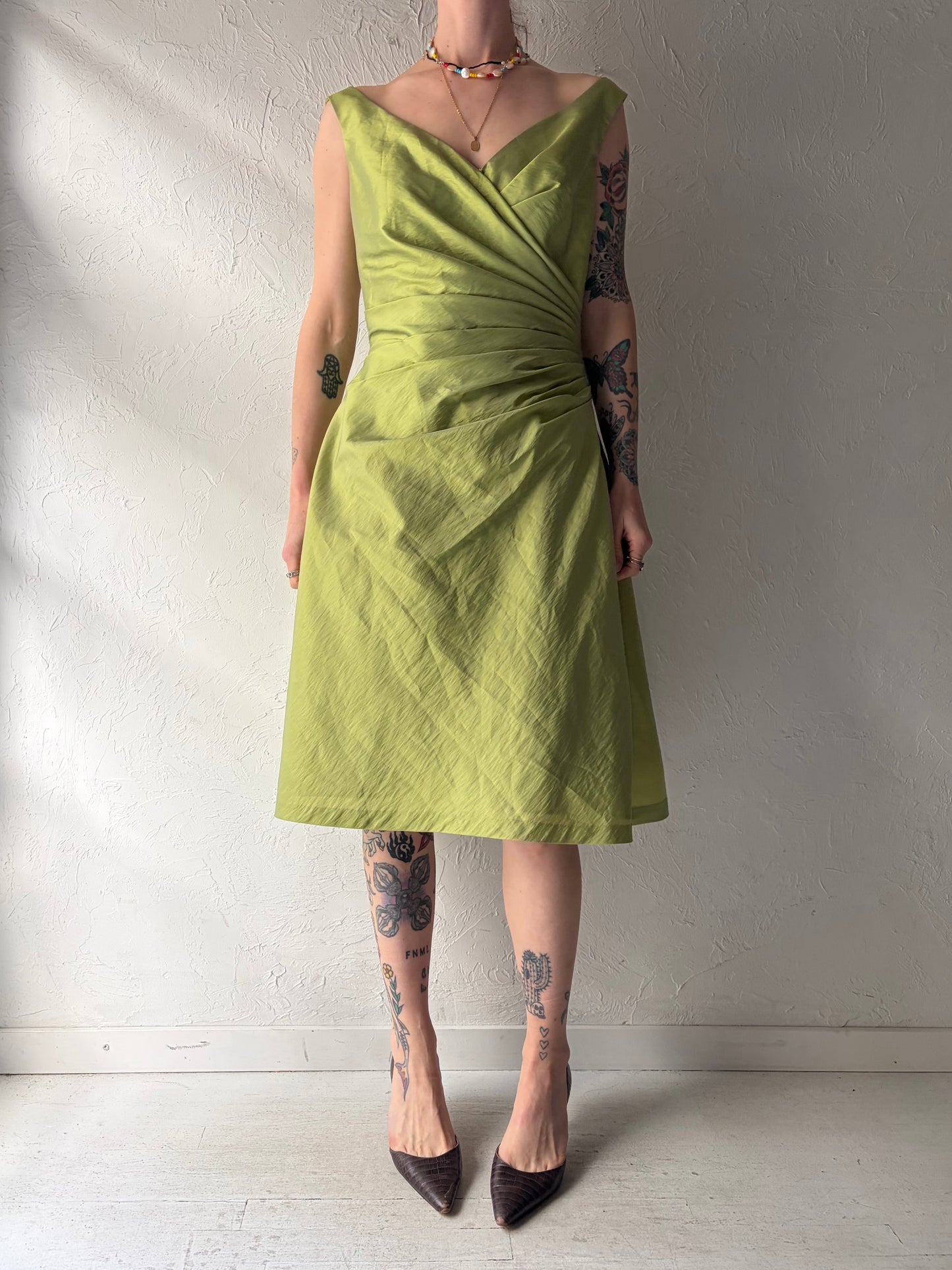 Y2k 'Impression' Green Metallic Spring Formal Dress / Large