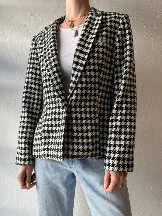 90s 'Larry Levine' Knit Houndstooth Blazer Jacket / Medium