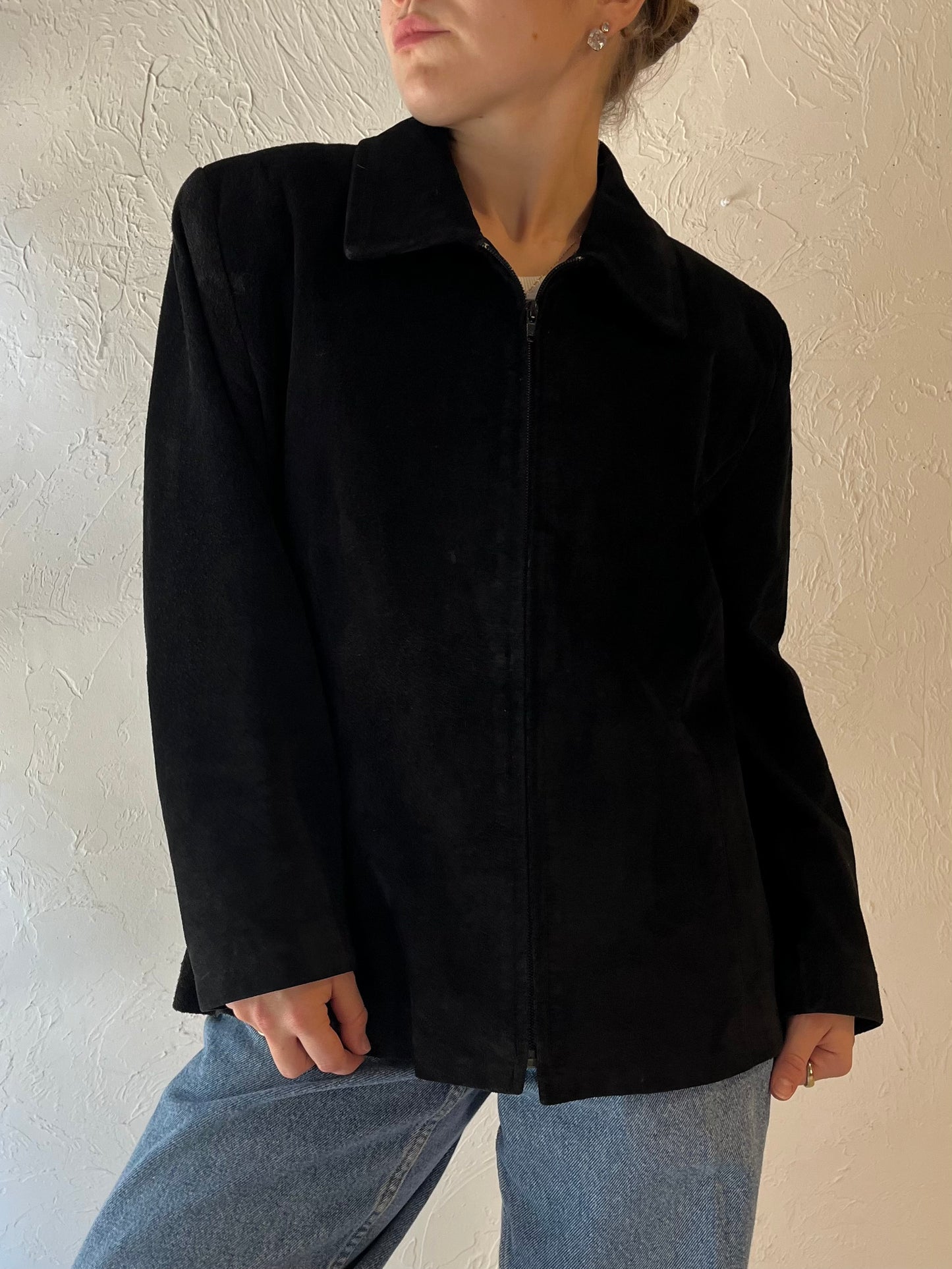 90s 'Danier' Black Suede Leather Jacket / Large