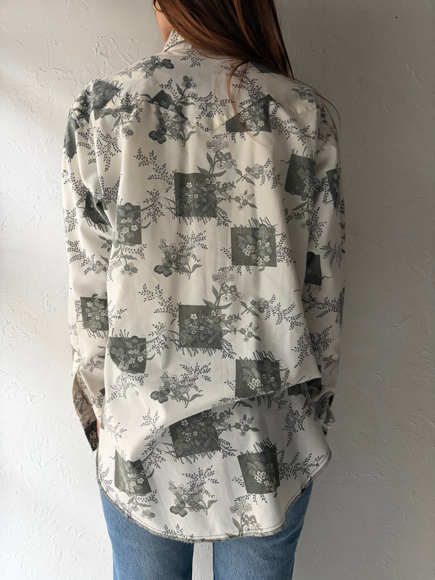 70s 'Permanent Press' Floral Western Snap Up Shirt / Vintage 1970s Cowboy Workwear Shirt / Large