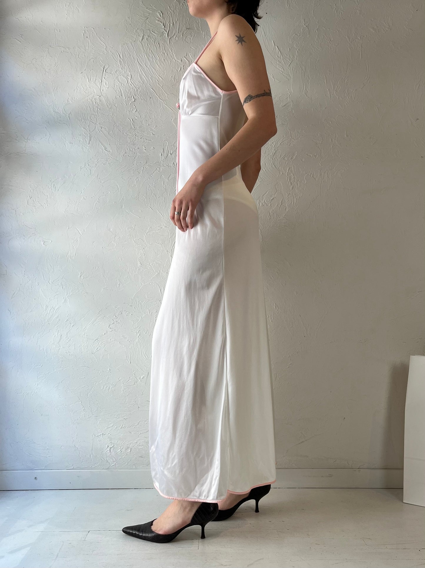 70s 'Val Mode' White Nylon Slip Dress / Medium