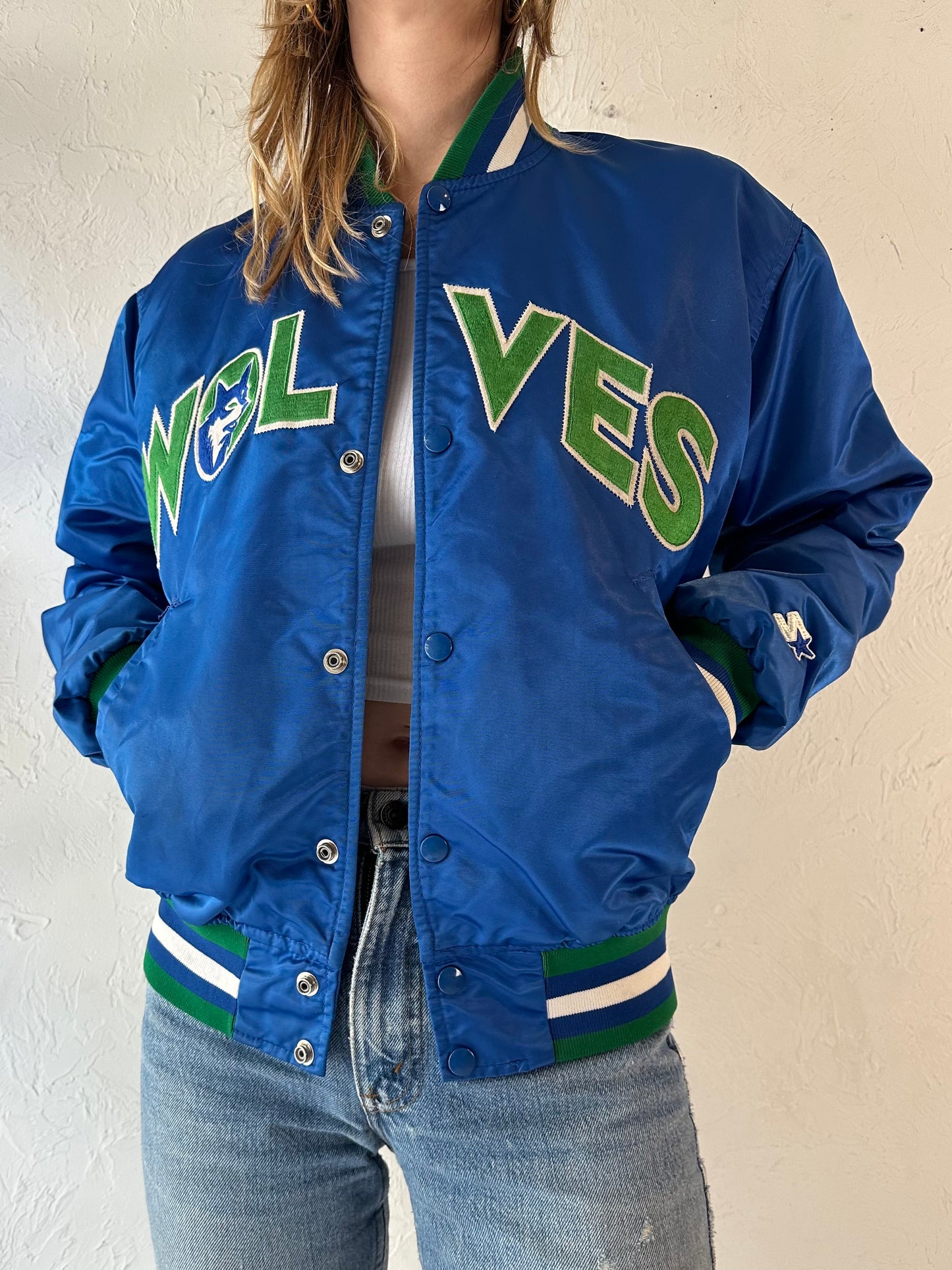 90s 'Minnesota Timberwolves' NBA Satin Starter Jacket / Medium