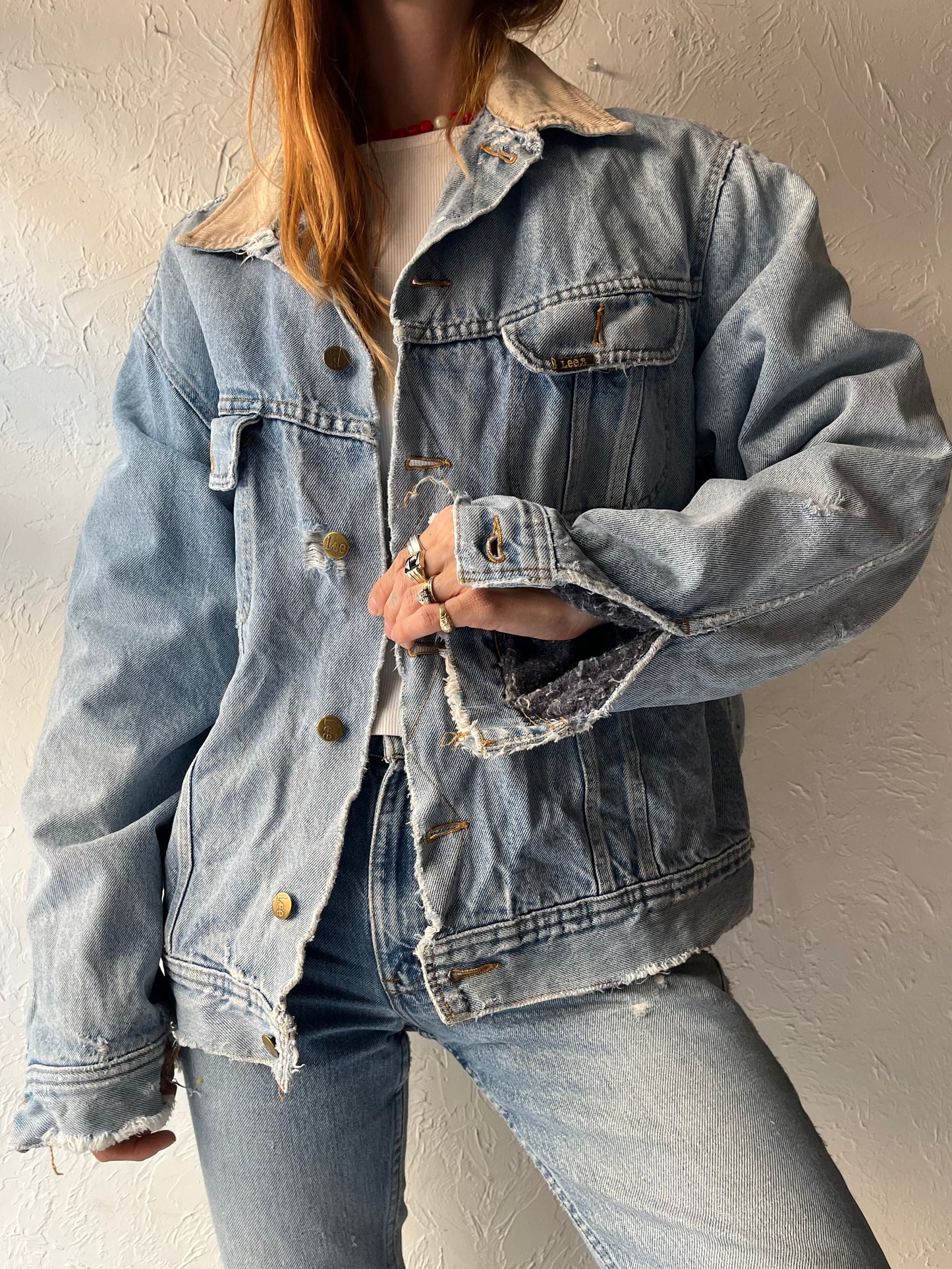 80s 'Lee Stormrider' Thrashed Blanket Lined Denim Jacket / Large