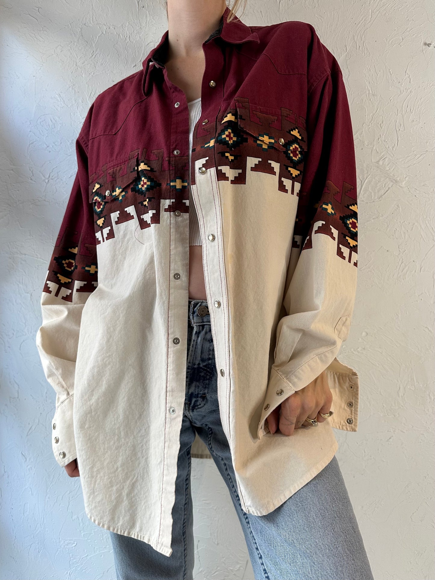 Y2k 'Wrangler' Western Pearl Snap Shirt / Large