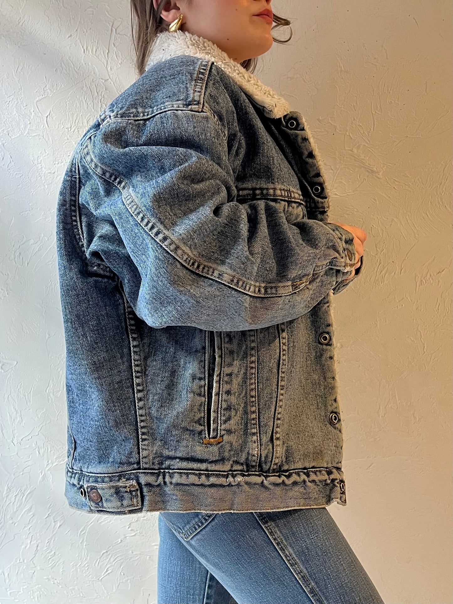 90s 'Levis' Faux Shearling Lined Denim Jacket / Medium