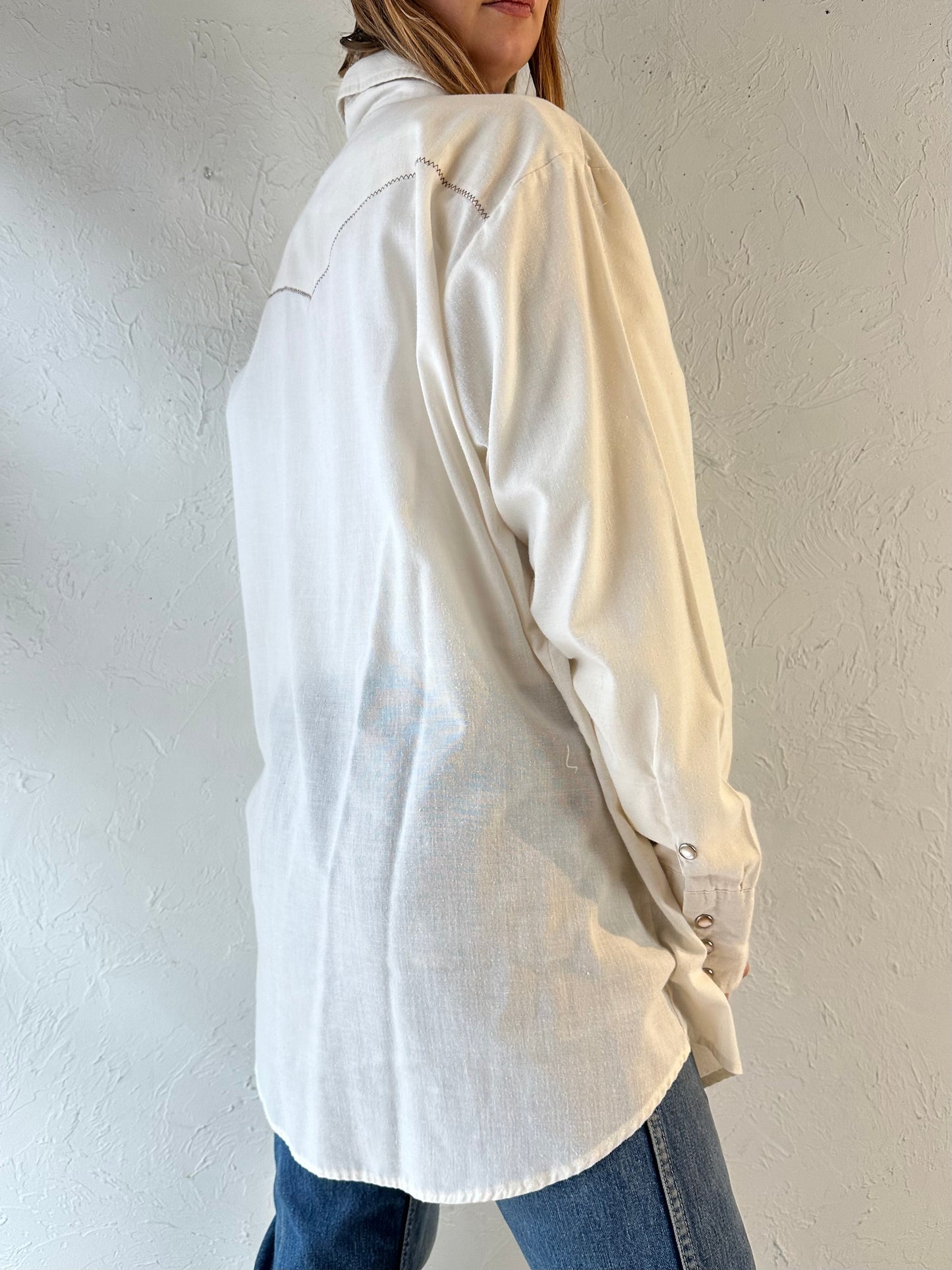 80s ‘MWG’ White Pearl Snap Western Shirt / XL